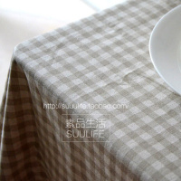 简约乡村田园棉麻素麻亚麻棕色素净小格子格纹餐桌布艺台布茶几布