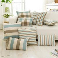 简约北欧咖色格蓝灰格子沙发抱枕套靠包套