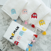 纯棉精梳棉小流苏刺绣毛巾 全棉吃豆人浴巾 彩色儿童方巾成人面巾