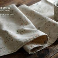 自然乡村田园日式怀旧复古 棉麻米色碎花花朵 布艺餐桌桌旗定制