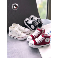 儿童高帮帆布鞋男女童系带板鞋宝宝白色布鞋韩版中大童球鞋亲子鞋