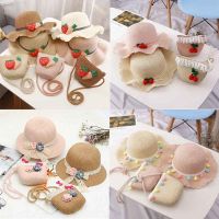 夏季儿童遮阳帽女童大檐防晒太阳帽亲子沙滩帽女帽子包包套装