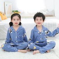 春秋季儿童长袖开衫翻领睡衣男女童小孩中大童家居服卡通可爱套装