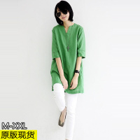 2020新款夏季棉麻衬衫韩版休闲宽松大码女装亚麻中长款上衣t恤女