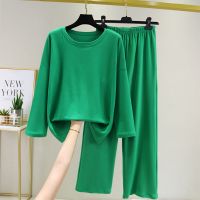 秋冬睡衣女长袖套装薄绒可外穿加厚两件套月子宽松大码长裤家居服