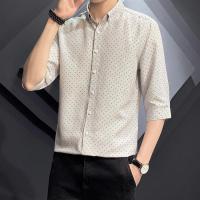 衬衫男士七分袖夏季潮流波点修身韩版中袖衬衣男休闲百搭短袖寸衫
