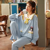 睡衣女秋冬季纯色棉质长袖套装韩版可爱学生公主风宽松家居服春秋