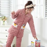 睡衣女士冬季三层加厚夹棉珊瑚绒法兰绒保暖甜美可爱秋冬天家居服