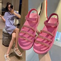 网红新款小香风凉鞋女夏ins潮链条厚底罗马鞋露趾松糕时装沙滩鞋