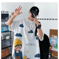 夏天男装卡通情侣款上衣男短袖ins潮流帅气百搭韩版宽松五分袖t恤