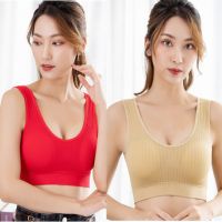 新款无钢圈运动内衣女美背棉质舒适裹胸跑步防抖聚拢背心式胸罩|[优惠2件装]红色+肤色 4XL码(145-170斤)