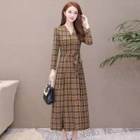 中年妈妈装印花显瘦连衣裙中老年秋冬长袖中长款裙子女