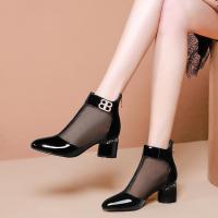 网纱凉鞋女粗跟2021春夏季新款网靴女包头凉靴中跟女鞋子