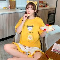 2021年新款睡衣女夏季纯棉短袖薄款清新两件套装大码家居服