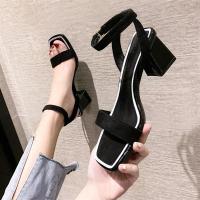 一字扣带配裙子凉鞋女夏2021年新款百搭仙女风粗跟中跟时装高跟鞋