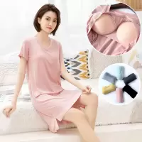高档带胸垫睡裙女短袖棉夏中长裙睡衣宽松薄款家居服可外穿