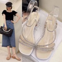 气质凉鞋女夏大学生2021年新款百搭仙女风中粗跟时尚一字带高跟鞋