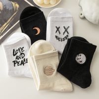 黑白袜子女中筒夏季薄款长筒袜日系ins潮韩版运动袜春夏秋冬季