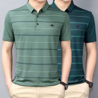 高档桑蚕丝夏季短袖男装薄款t恤中年休闲打底纯色上衣无痕大码