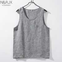 色织亚麻背心男夏季薄宽松棉麻上衣坎肩马甲休闲运动无袖纯色t恤