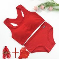 大红本命年发育期少女内衣鸿运中小纯棉海棉垫无钢圈背心|5002套装+袜子 特大码2XL