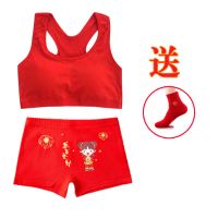 大红本命年发育期少女内衣鸿运中小纯棉海棉垫无钢圈背心|6009恭喜发财三件套 特大码2XL