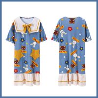 纯棉短袖睡裙女夏全棉长款过膝夏季学生韩版可爱宫廷公主风连衣裙