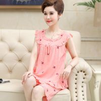 棉绸睡衣女士夏季纯棉绸短袖无袖薄款宽松大码中年妈妈家居服套装