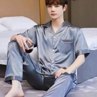 冰丝睡衣男士睡衣夏薄款短袖加肥加大码宽松家居服情侣睡衣女套装