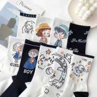 可爱日系袜子女中筒袜ins潮秋冬韩国网红卡通白色长筒袜学生百搭