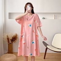 睡衣女夏季薄款短袖牛奶丝可爱宽松春秋新款双口袋睡裙家居服小熊