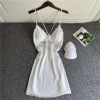 睡衣女春夏性感蕾丝吊带胸垫火辣诱惑短裙韩版美背家居服睡裙薄款