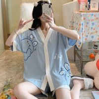 纯棉睡衣女士夏季短袖短裤网红小熊时尚ins可外穿家居服套装