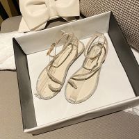 达芺妮2021新款夏季仙女平底水钻韩版百搭网红ins罗马真皮凉鞋女