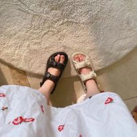 小香风凉鞋女2021新款夏季仙女风魔术贴学生平底厚底休闲运动外穿