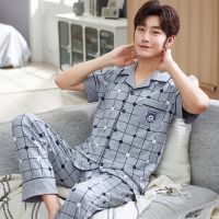 睡衣男夏季纯棉短袖男士睡衣夏天短袖长裤睡衣中青年家居服套装