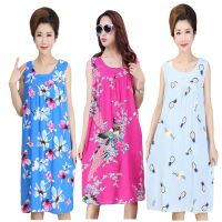 夏季女士睡裙大码中长款纯棉绸妈妈睡裙中老年人睡衣成人连衣裙新