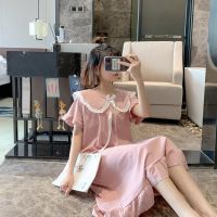 日系长款仙女睡裙ins夏季甜美公主风女短袖学生纯色宽松薄款睡衣