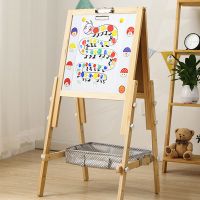 实木儿童画板宝宝写字板双面小黑板多功能画画板支架式可升降画板M3|105升降画板有储物+礼品+送凳子