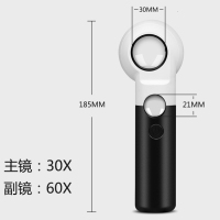 高清放大镜带灯led古董文玩30钱币鉴定高倍老人阅读扩大镜100|主镜30X副镜60X