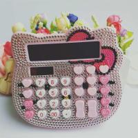 韩版可爱卡通粉色语音贴钻计算器水晶钻kt猫迷你镶钻计算机四个色|2288粉底白钻(小号太阳能)