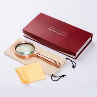 高清放大镜 8厘米直径高档精美红木手柄材质仿红木手柄镀金色高倍|纯铜高档