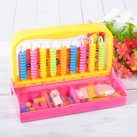小学生学具盒计数器一二年级计算架儿童珠算盘数学教具幼儿园算数|CP-2840九行大珠学具盒(粉色)