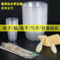 一次性碗筷套装家用结婚酒席杯子勺子户外餐具环保加厚塑料圆形碗 360碗+熊猫筷子 各100个_806_781