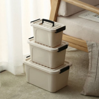 透明收纳箱塑料加厚三件套储物箱化妆品收纳盒宿舍内衣服整理箱 卡其 迷你4L25*15.8*14.6