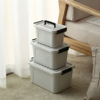 透明收纳箱塑料加厚三件套储物箱化妆品收纳盒宿舍内衣服整理箱 灰色 迷你4L25*15.8*14.6