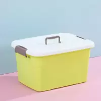 收纳箱塑料装书加大号小号杂物收纳盒衣服零食玩具储物箱车载家用 绿色 小号[27.5*19*16.5]