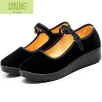 工作鞋加厚底老北京布鞋女鞋黑色一带鞋春秋款妈妈鞋 工装 酒店鞋 语娄休闲鞋