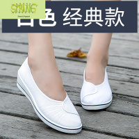 护士鞋女布鞋白色坡跟平底帆布鞋院工作鞋软底可爱小白鞋单鞋 语娄