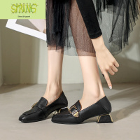 春秋鞋粗跟单鞋女2022年新款春季春款高跟英伦小皮鞋中跟乐福鞋子 语娄